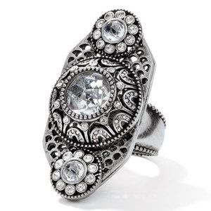 Lia Sophia Hollywood Style Mirela Statement Ring Crystal and Antique Silver